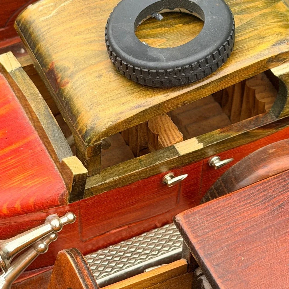 Vintage Wooden Model Car Set 4pc Antique Style Decorative Wood Toy Vehicles DIY